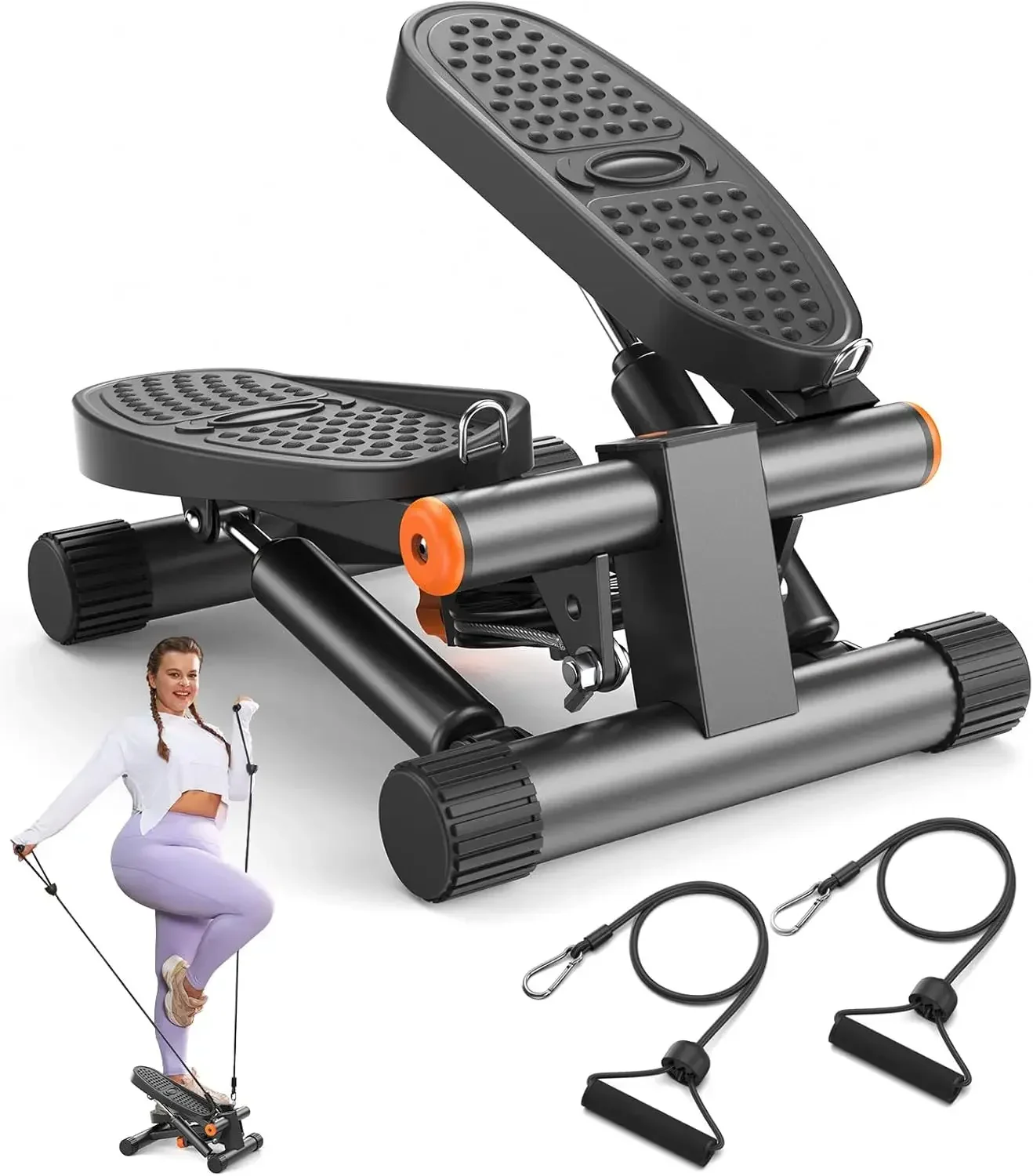 

Steppers for Exercise, Stair Stepper with Resistance Bands, Mini Stepper with 300LBS Loading Capacity, Hydraulic Fitness Stepper