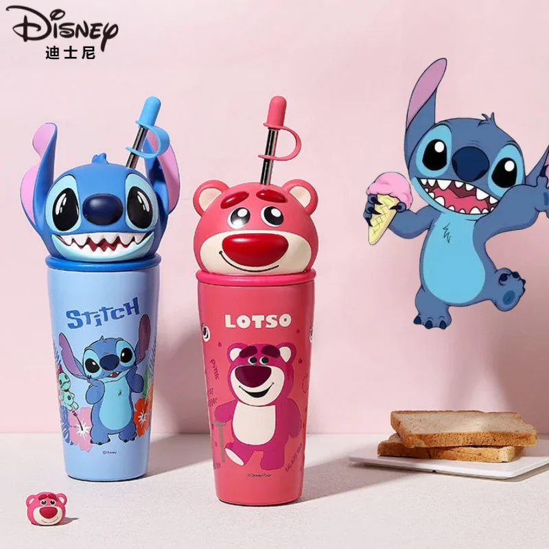 Disney Lotso Stitch Cute and Creative Cartoon Thermos Cup Personalized Kawaii Anime Movie Character Large Capacity Ice Cup Gift