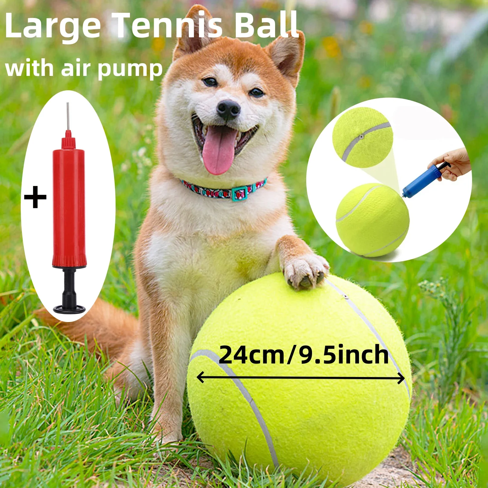 

7/9.5Inch Giant Tennis Ball Pet Inflatable Toy for Dog Training Ball 24cm Large Tennis Ball with Air Pump Interactive Dog Toys