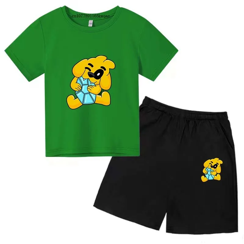 Bambini Cute Dog Print Summer Casual 2 pezzi t-shirt a maniche corte + pantaloni abiti 3-13 anni ragazzi ragazze Streetwear set di vestiti per