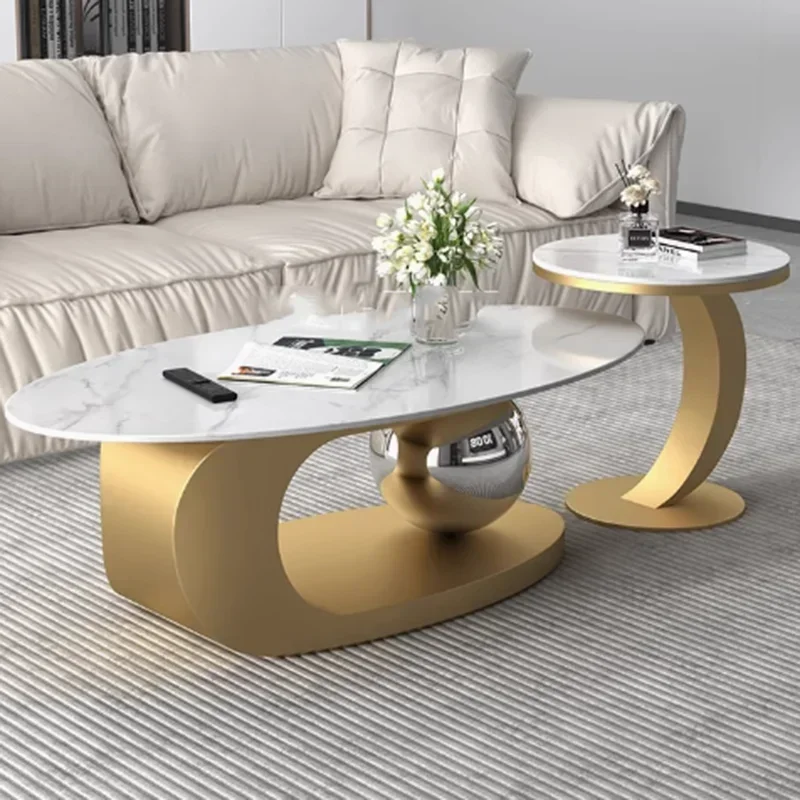 Mesa De centro estética italiana, mesa De centro De lujo De diseño nórdico ovalado dorado, Muebles De Sala únicos De madera modernos, Muebles para el hogar