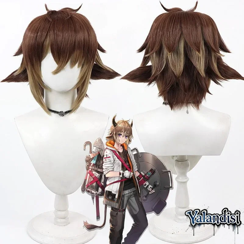 Yalandisi& Anime Arknights Bison Cos Cosplay Wig Halloween Carnival Party Props Synthetic Hair Heat Resistant Fiber+Wig Cap