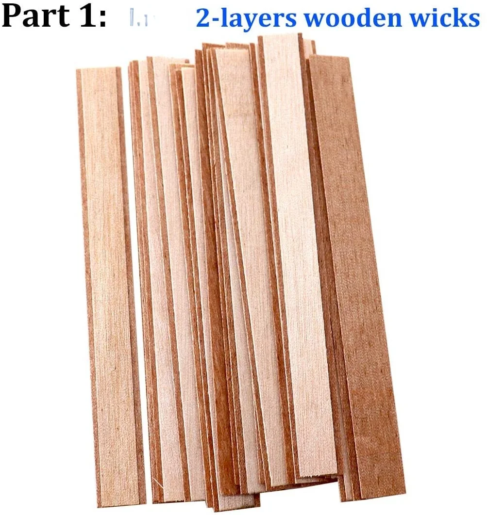 10Pcs 2 Layers Wooden Candles Wick with Sustainer Tab Candle Wick Core for Candle Making Supply Soy Parffin Wax