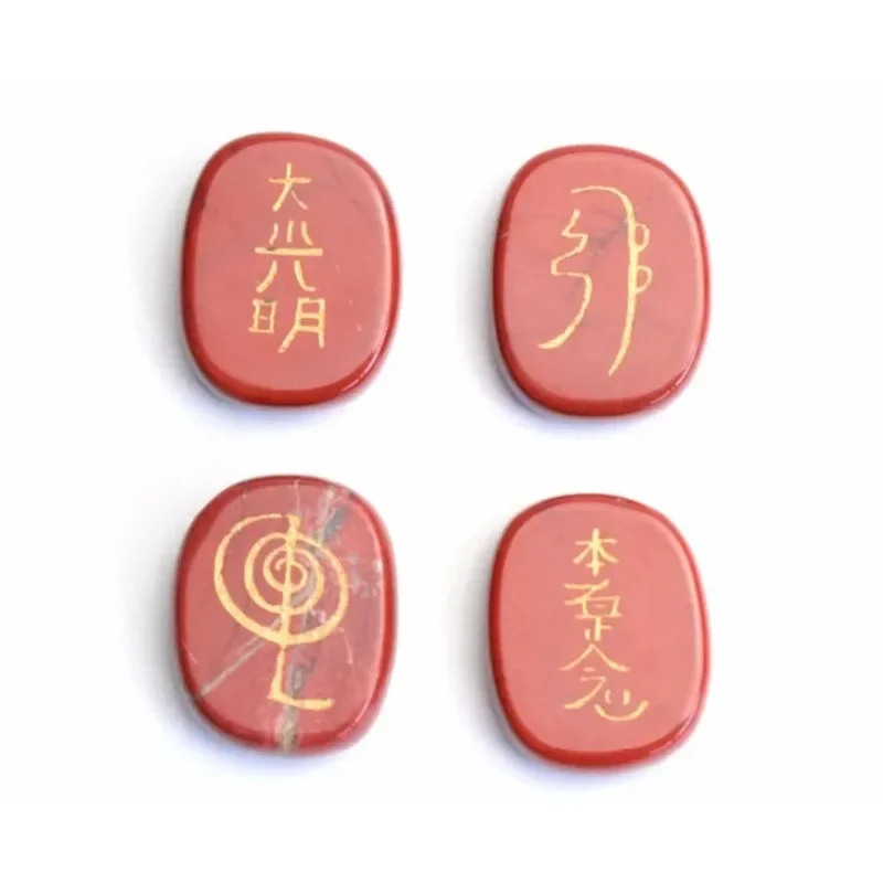4 Pieces Natural Chakra Semi-precious Stone Quartz Lapis Obsidian Crystal Reiki Healing Balance Usui Symbols Set
