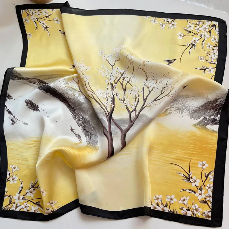 Luxury Design Print Silk Square Scarf Women Soft Satin Horse Hairband Neckerchief Office Hijab Headband Foulard Bag Ribbons Gift image 6