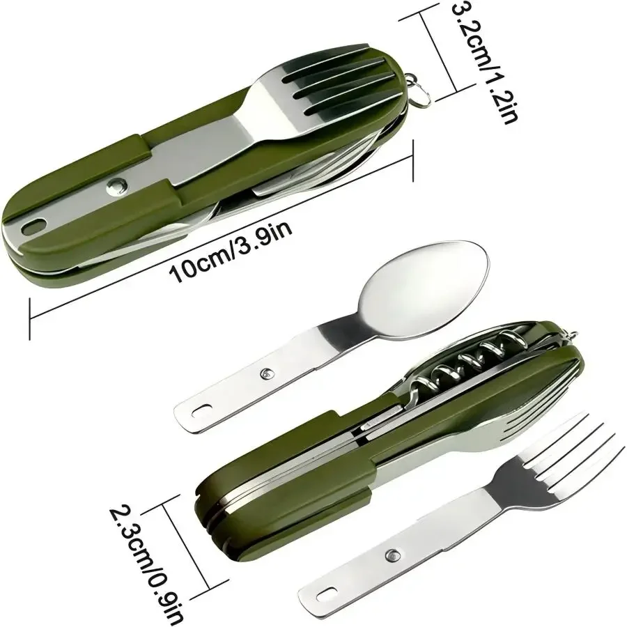 1PC Multifunctional Knife Spoon Camping Tool,Portable 7-in-1 Stainless Steel Travel Tableware,Multifunctional Folding Tableware