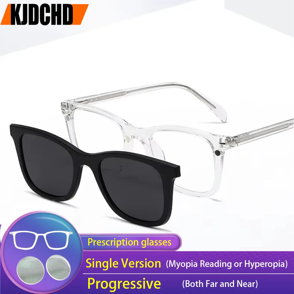 KJDCHD Fashion Polarized Magnetic Clip On Prescription Glasses Anti Blue Light Myopia Glasses Custom Progressive Reading Eyewear