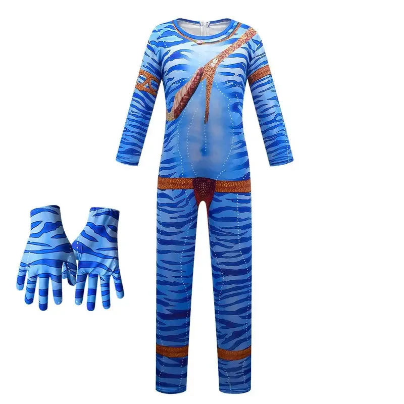 The Way of Water Alien Cosplay 3D Tuta Guanti Maschera Ragazzi Ragazze Avataring 2 Costume Cosplay Halloween Party Tuta Vestiti