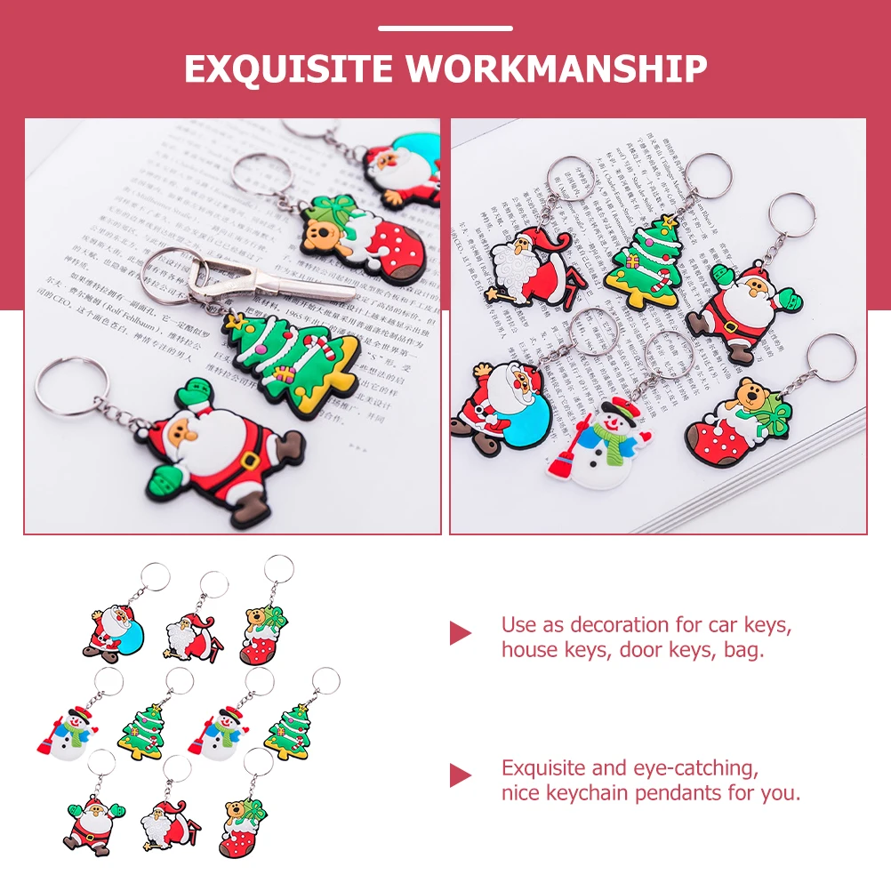 

10 Pcs Santa Keychain Christmas Decoration Ornament Cartoon Keyring Silica Gel Pendants Lovers