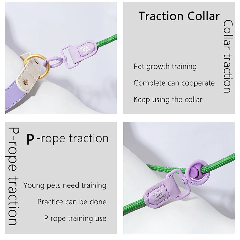 150cm Pet Dog Training Round Rope Light Weight Nylon Dual Purpose Pet Leash Collar Adjustable Small Medium Dog Leash PetSupplies