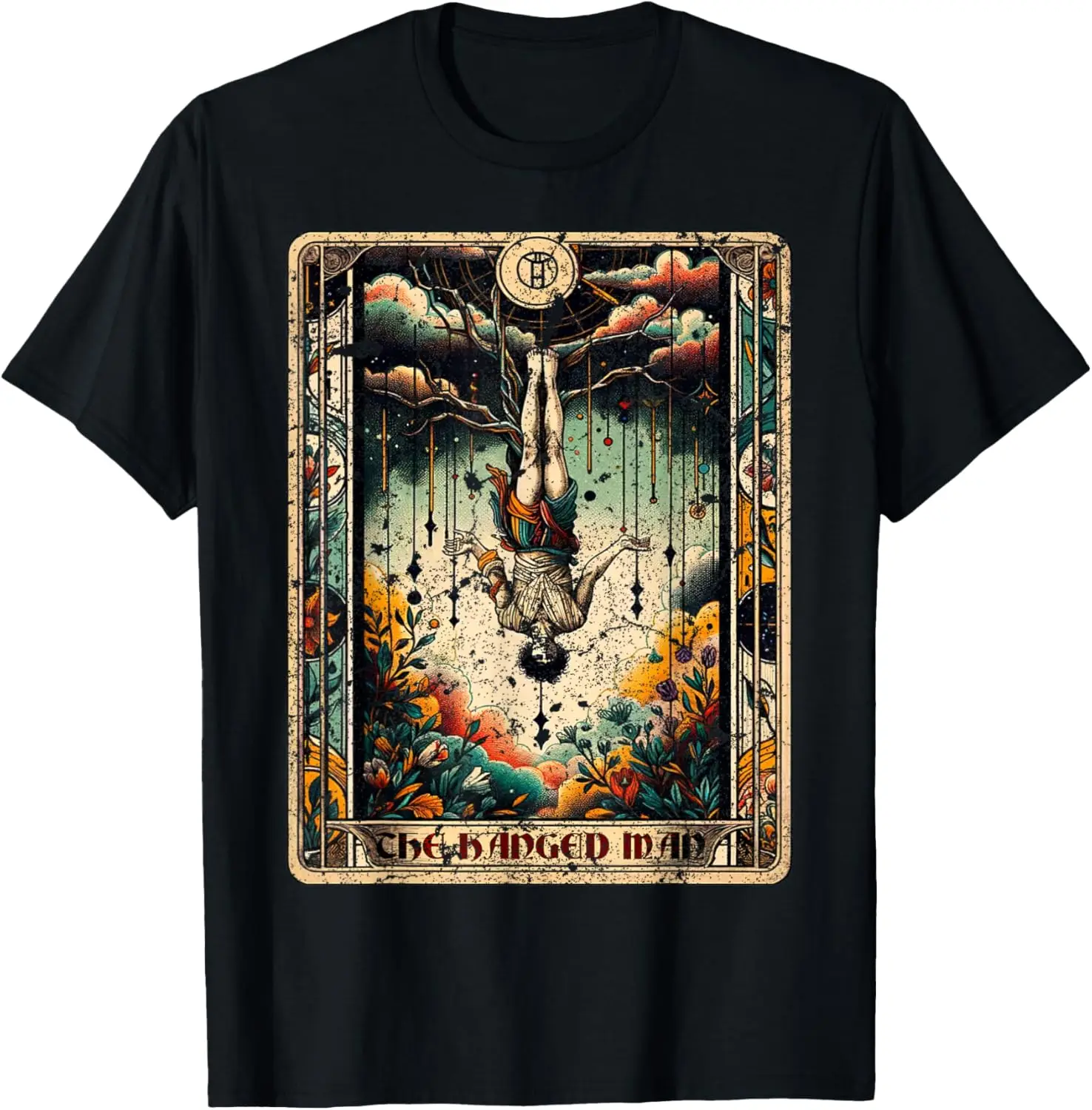 Distressed Grunge Worn Out Style The Hanged Man Tarot Card T-Shirt 100% Cotton Trendy Y2K Short-Sleeve Tee-Soft, Quick-Drying,