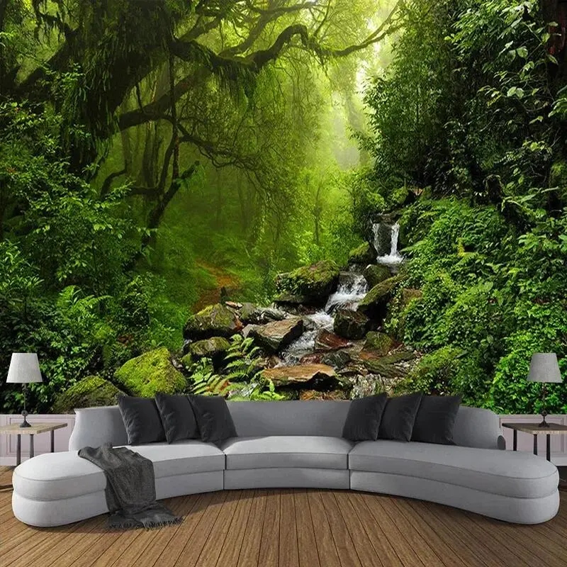 

Custom Photo Mural Green Forest Nature Landscape 3D Non-woven Embossed Wallpaper For Living Room Bedroom Decoration Wall Murals