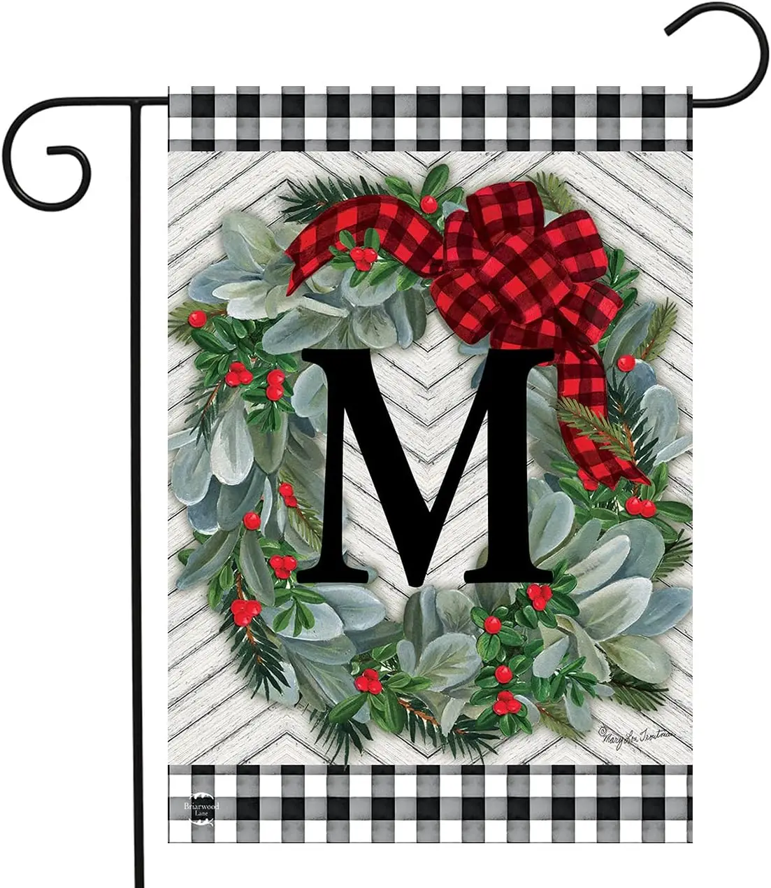 Winter Wreath Monogram Letter M Garden Flag 18