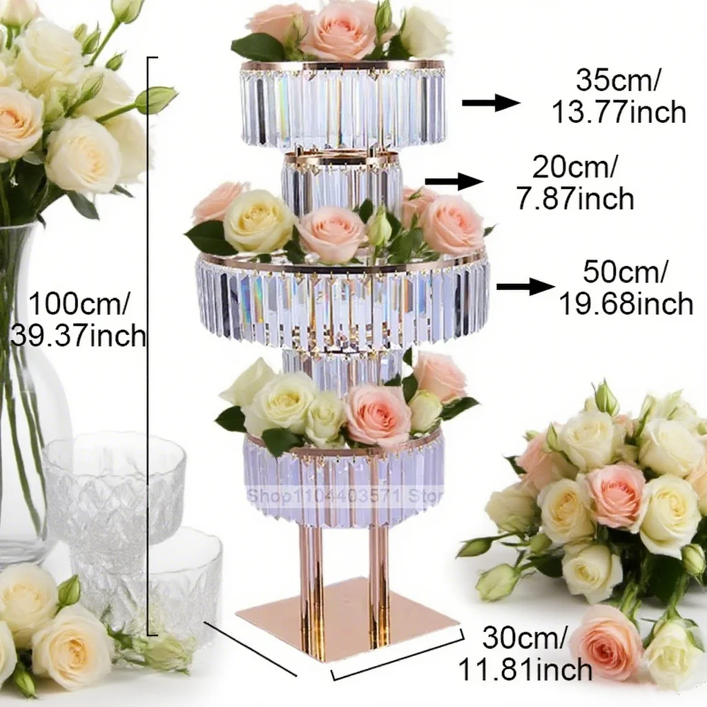 

4pcs Tall 100CM Flower Rack Crystal Road Lead Flowers Stand 5 Ties Acrylic Event Wedding Table Centerpiece For Party Deco