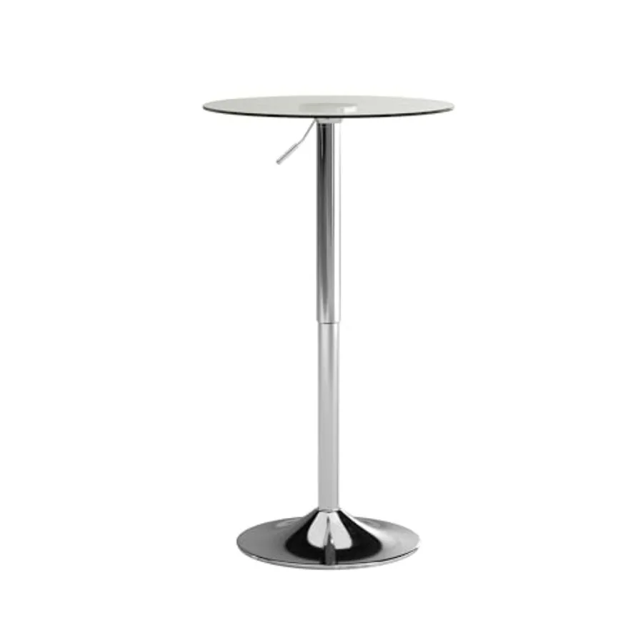 

Chad 23.5'' Round Glass Cocktail Table with Adjustable Height Frame Bar Height Table for Commercial or Residential Use Clear/Ch