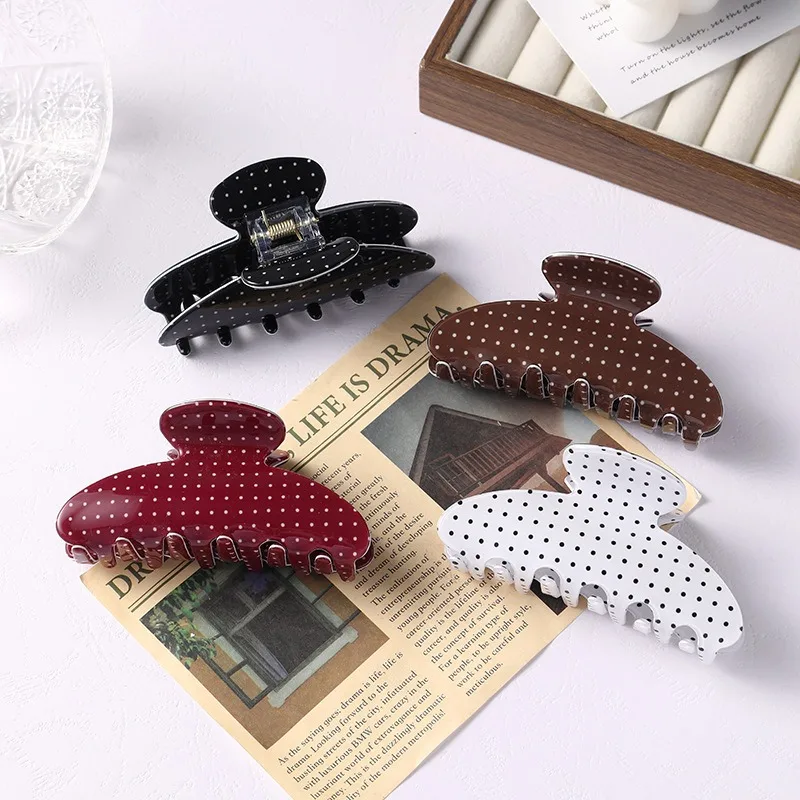

Women Vintage Hair Claw Clip Polka Dots Print Acrylic Large Size Shark Clip Simple Hairpin Elegant Hair Clips Hair Accessories