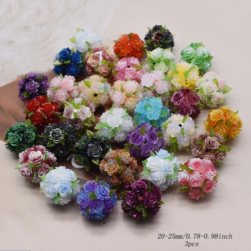 New Design 4pcs Diverse 3D Simulation Soft Rose Flower Ball Beads Round Flower Polymer Clay Beads for Jewelry Making DIY