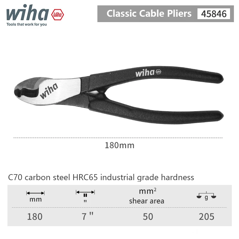 Wiha 45846 Classic Cable Pliers 180mm 7\'\' Cutter