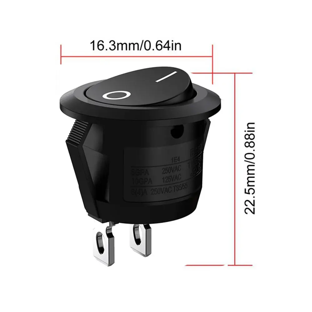 1PCS ON Off Round Rocker Switches SPST 20mm Mini 12 Volt DC Mini Circle Toggle Switch 12V for Car Automotive RV 2 Pin