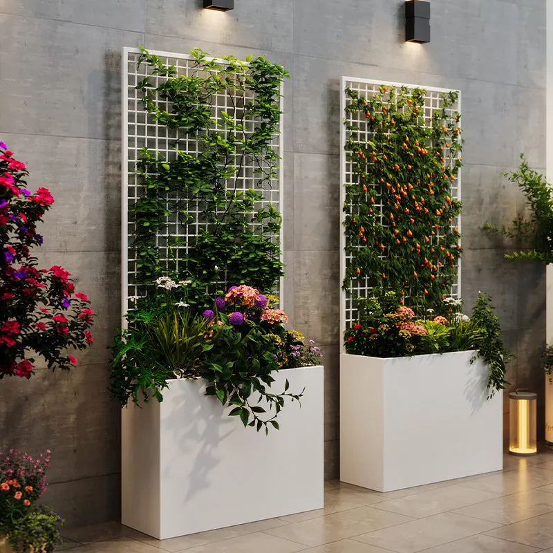 Custom Grid Trellis Planter Box, Fence Trough for Balcony Patio Climbing Plants