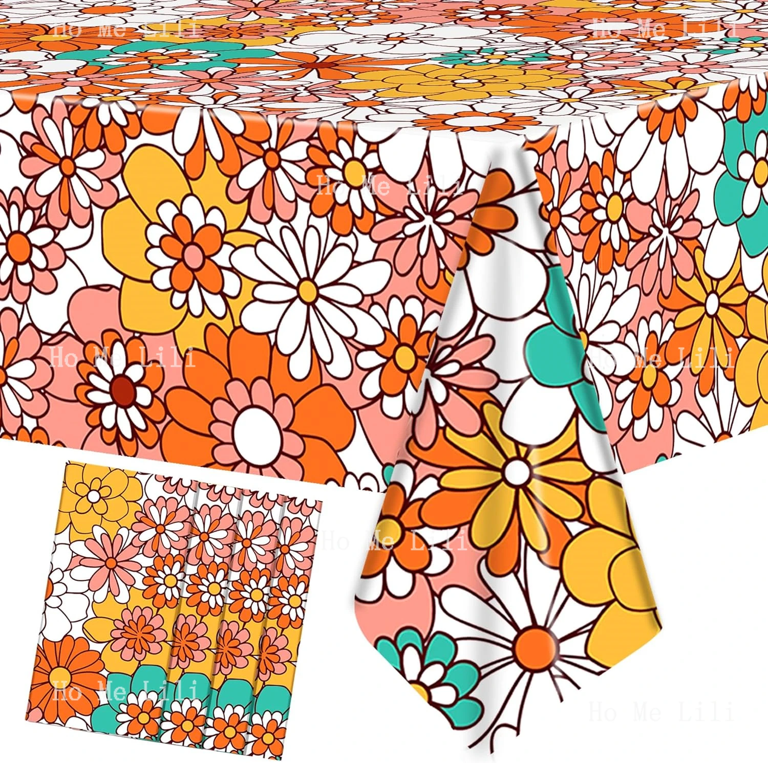 Tablecloth Boho Daisy Table Covers Daisy Flower Tablecloth Hippie Retro Floral Tablecloths Waterproof For Birthday Party Decor