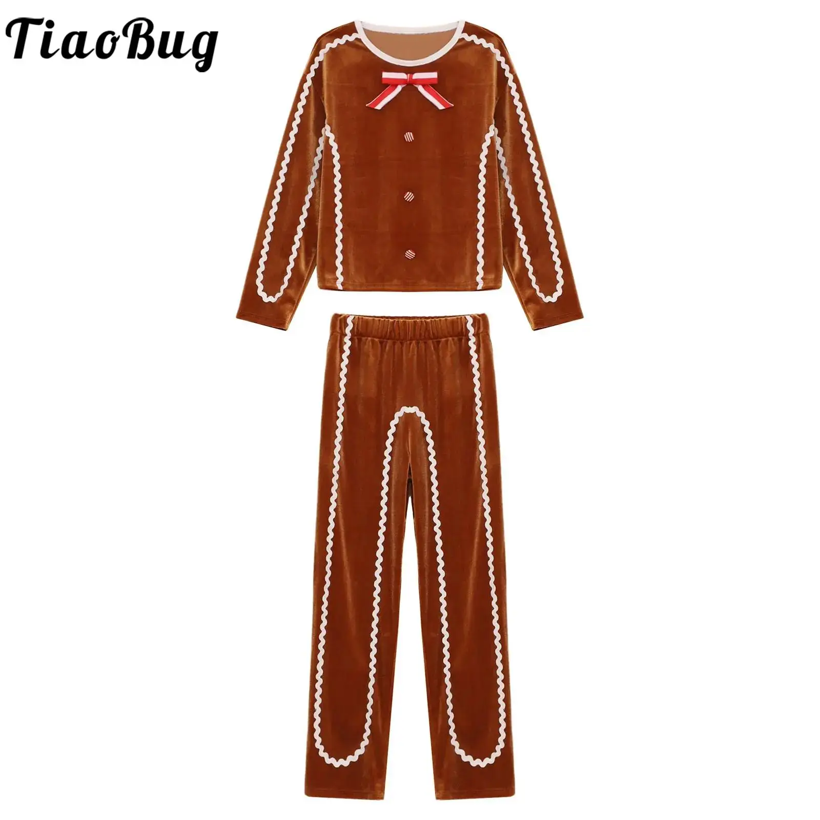 Disfraz de hombre de jengibre de Navidad para niños, disfraz de Navidad, fiesta navideña, galletas, elfos, traje de terciopelo, camisa de manga larga, Top con pantalones