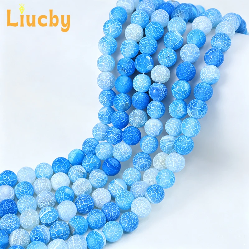 Blue Weathered Crackle Agate Loose Beads Natural Stone Spacer Beads For DIYBracelet Necklace Handmade Jewelry Making Accessories