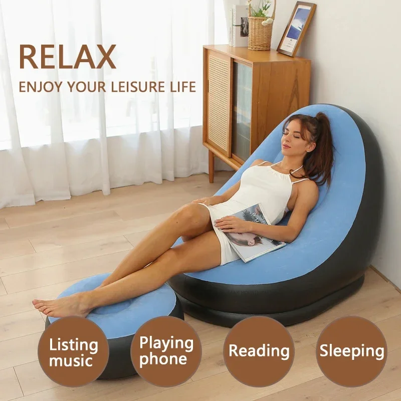 Inflatable Leisure Bean Bag Sofa Lazy Sofa Set Outdoor Foldable Recliner Bed Fluffy Seat Tatami Footstool Bedroom Chair