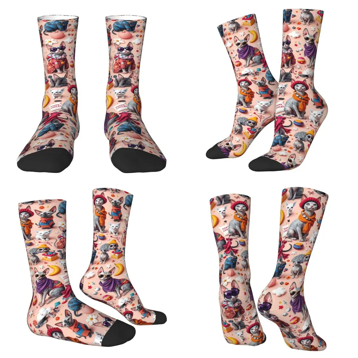 

Носки с рисунком игривых кошек-сфинксов, высококачественные носки в стиле Харадзюку, всесезонные длинные носки для мужчин и женщин, подарки на день Святого Валентина