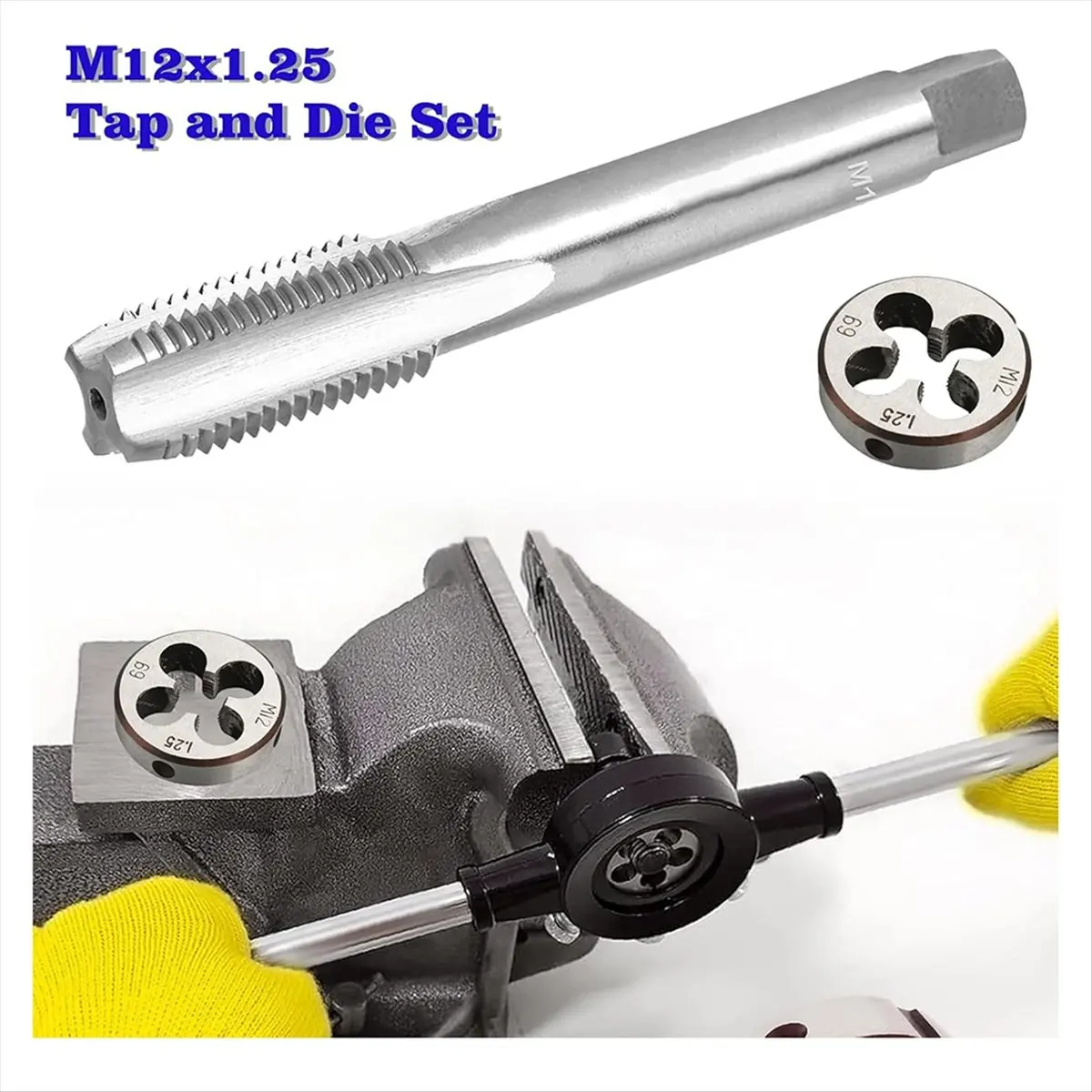 AA1766~ X 1.25 Metric Thread Tap and Die Set,High-Speed Steel Machine Tap and Die Set, Thread Tap and Round Thread Die