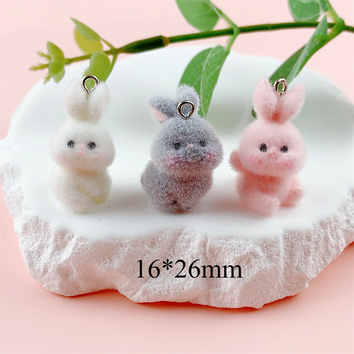 20Pcs 3D Cute Colorful Bunny Charms Plush Mini Animal Rabbit Pendant For Phone Bag Keychain Earrings DIY Crafts Jewelry Make