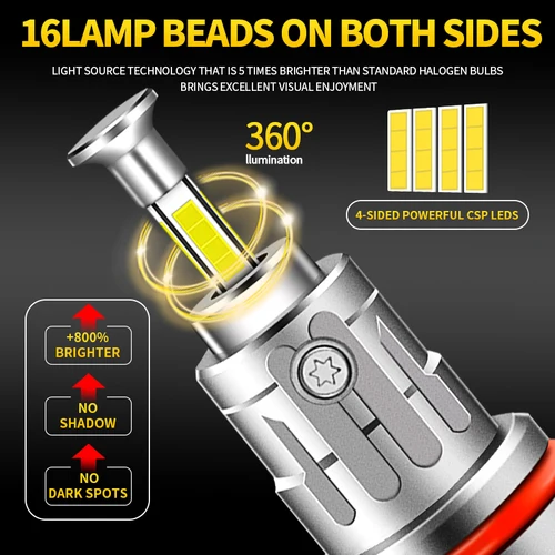 Imagen 2 del producto 2x30000LM Turbo 360 tamaño Mini H8 H11 faro LED 200W Super brillante 6000K Canbus 9005 HB3 9006 HB4 bombilla de faro LED 7035 CSP