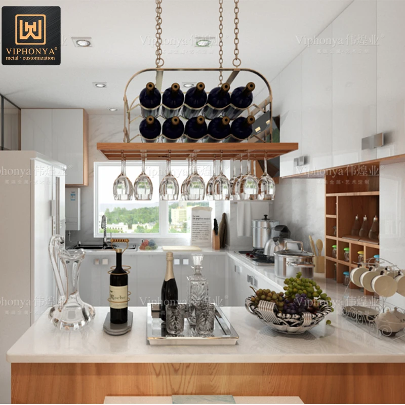 Unique Design Of Curved Metal Wine Rack Hotel Restaurant Bar Wine Display Cellar Ceiling Punched Display Stainless Steel Stand