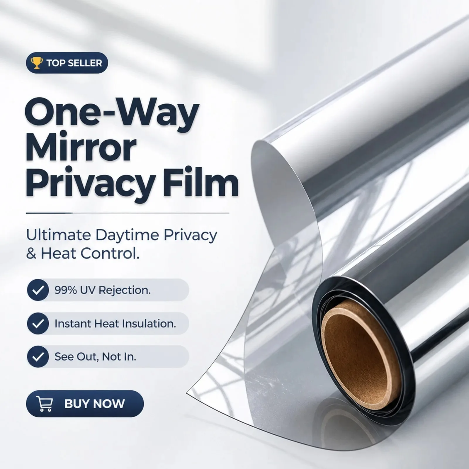 One Way Mirror Privacy Window Film Self Adhesive Heat Control UV Block for Home Balcony Glass Door