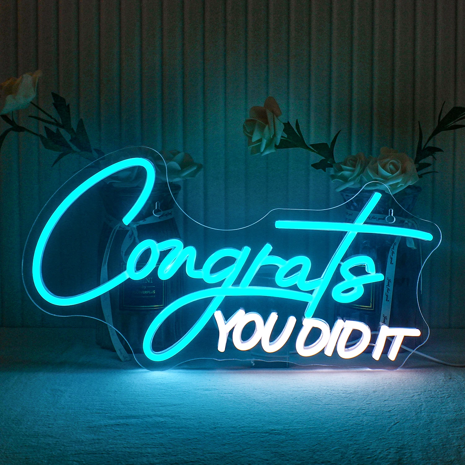 Congrate You Did It Neon LED Sigh Light Hanging Wall Letters Blue Party Decorations Handmade Dimmable Panel Lights USB Powered