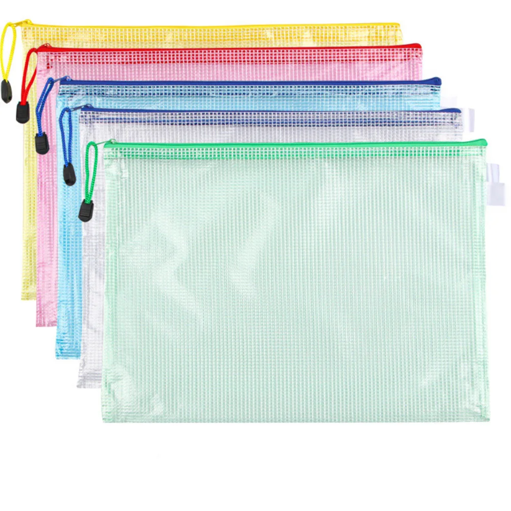 

A3 PVC Gridding Waterproof Zip Bag Pocket Folder Pouch Filing for Document Pen Filing Stationery Organizer Office School Supply