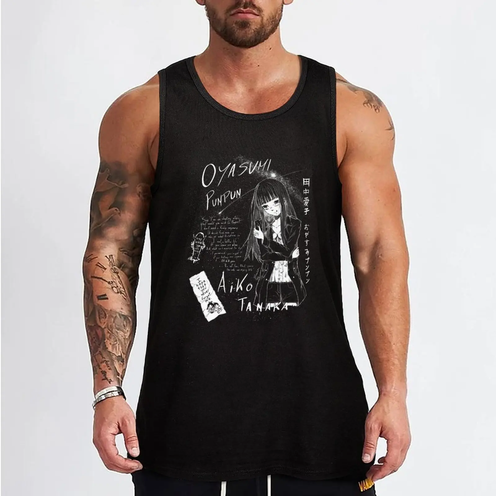 Oyasumi Punpun Fanart- Aiko Tanaka Black Goodnight Punpun Inio Asano Tank Top Sports clothing mens clothing sports vest