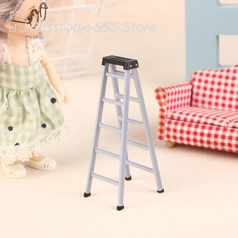 【S】1:12 Dollhouse Mini Plastic Ladder Model Dollhouse Furniture Ladder Decor Toy Accessories Micro Scene Construction Props