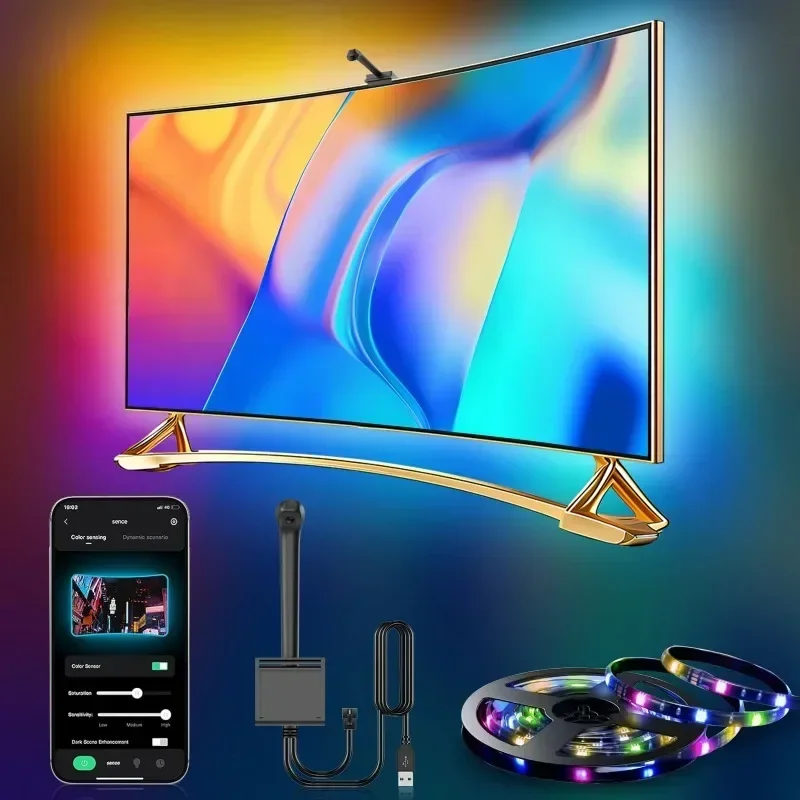 Smart Ambient Tv Led Backlight with Camera RGBIC Usb Led Light Strip Tv Screen Synchronization App Lighting Decoration