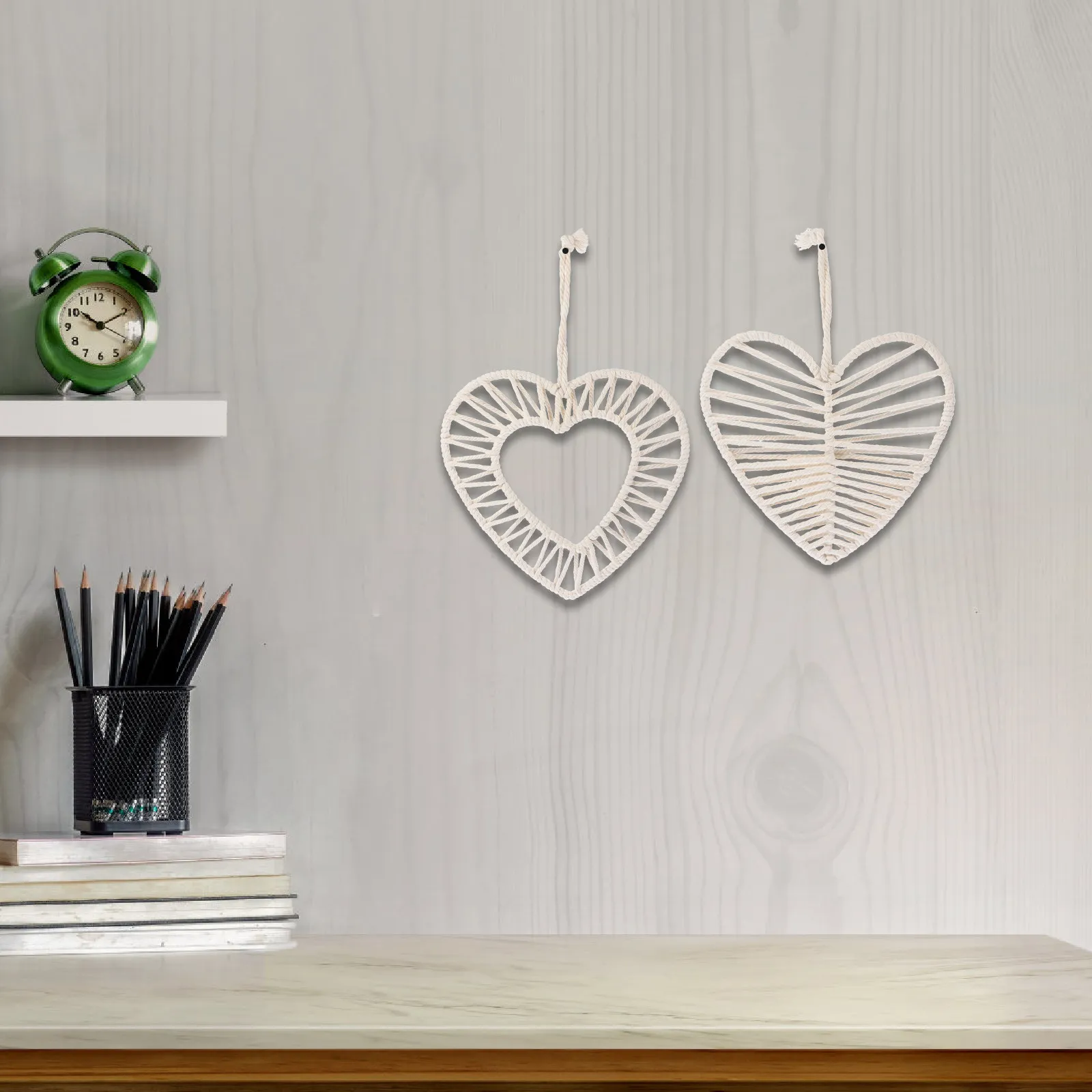 Cotton Heart Hanging Decor 2 Piece Handmade Bohemian Wall Ornaments for Home Party Bedroom Wall Art