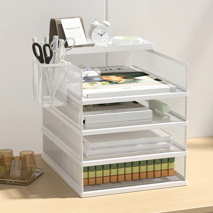 

Metal Mesh Desk Organizer Box Office A3 Paper Organizer Document File Letter Book Pen Brochure Filling Tray Rack Shelf Carrier