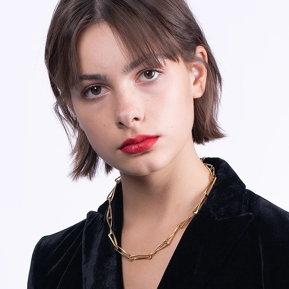 

ENFASHION Para Mujer Geometry Rectangle Chain Necklace For Women's Stainless steel 18K Gold Plated Fashion Jewelry P203169