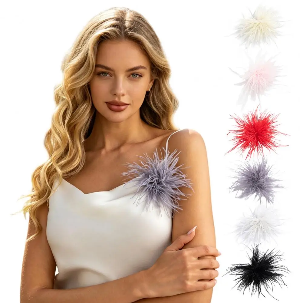 Soft Focus Feather Pin Elegant Feather Brooch Pin for Women Fluffy Flower Hairpin Accessory Multi-use Wedding Party Dress Suit
