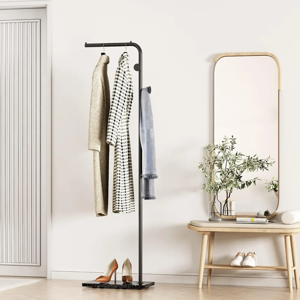 

Modern Coat Stand for Entryway Clothes Racks Clothing Rack With Natural Marble Base Black Hanger Coats Bedroom Office Shelf Room