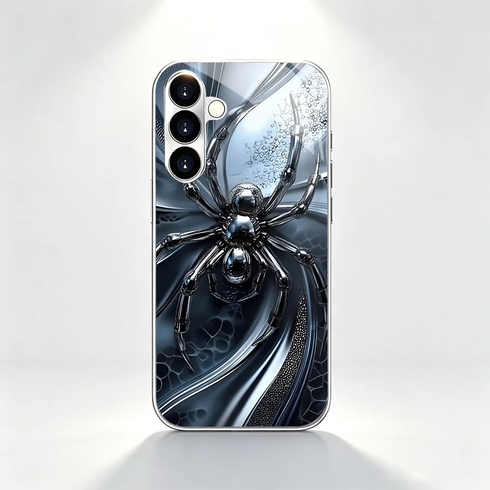 Phone Case High end metal spider 2D s26 ultra case s25 ultra Glass phone case for Samsung Galaxy S26 25 24 23 22 21FE Ultra Plus