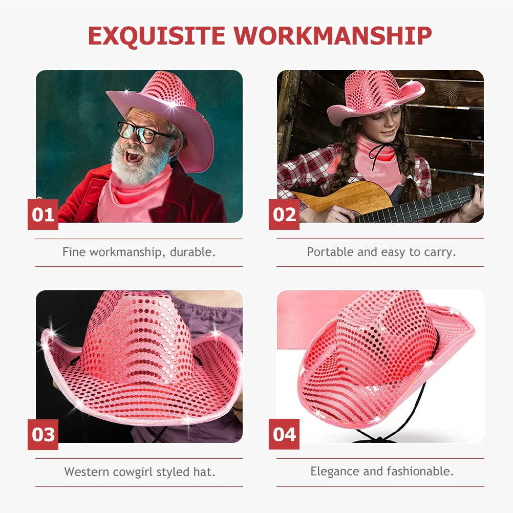 

Glittering Lighted Cowgirl Western Style Elegant Sun Hat For Women Outdoor Party Wedding Summer Wide Brim Luminous Cowboy Hat