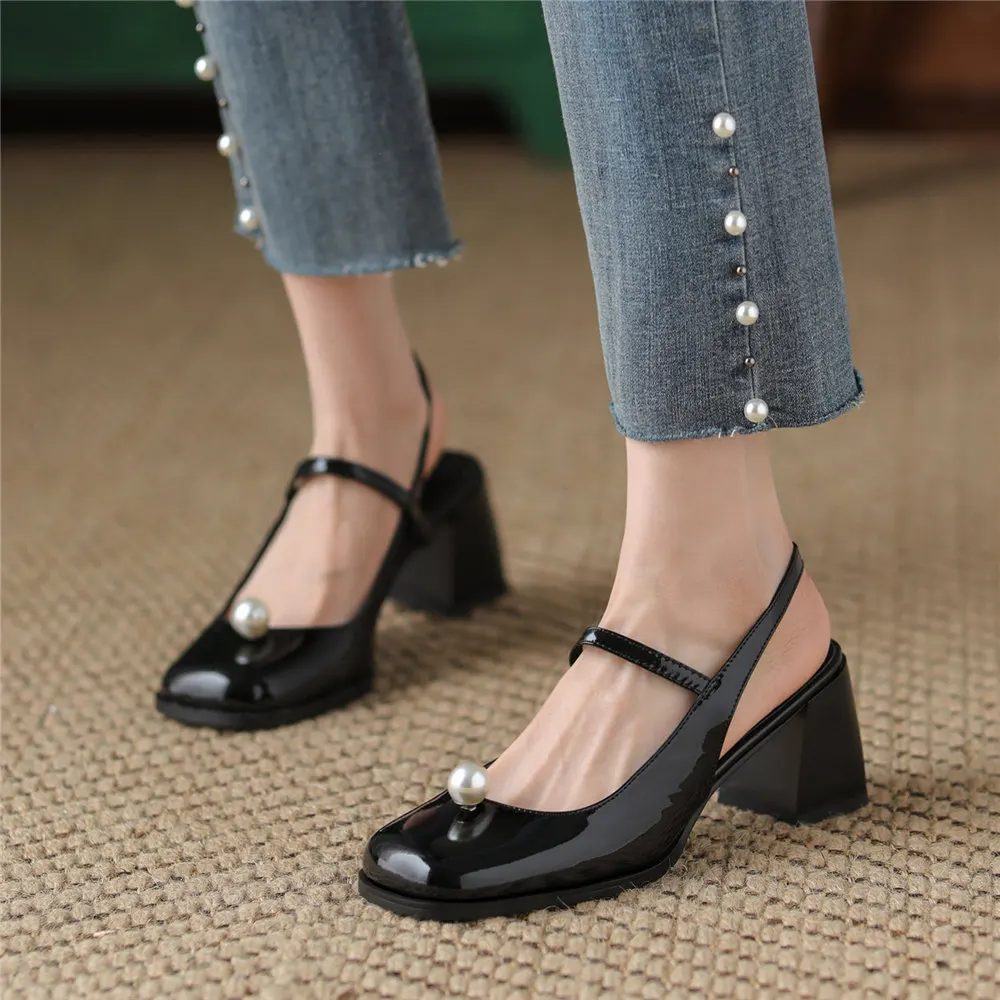 MILI-MIYA Fashion Sling Back Women Cow Leather Pumps Thick Heels Round Cot Slip On Solid Color Spring Summer Shoes For Ladies