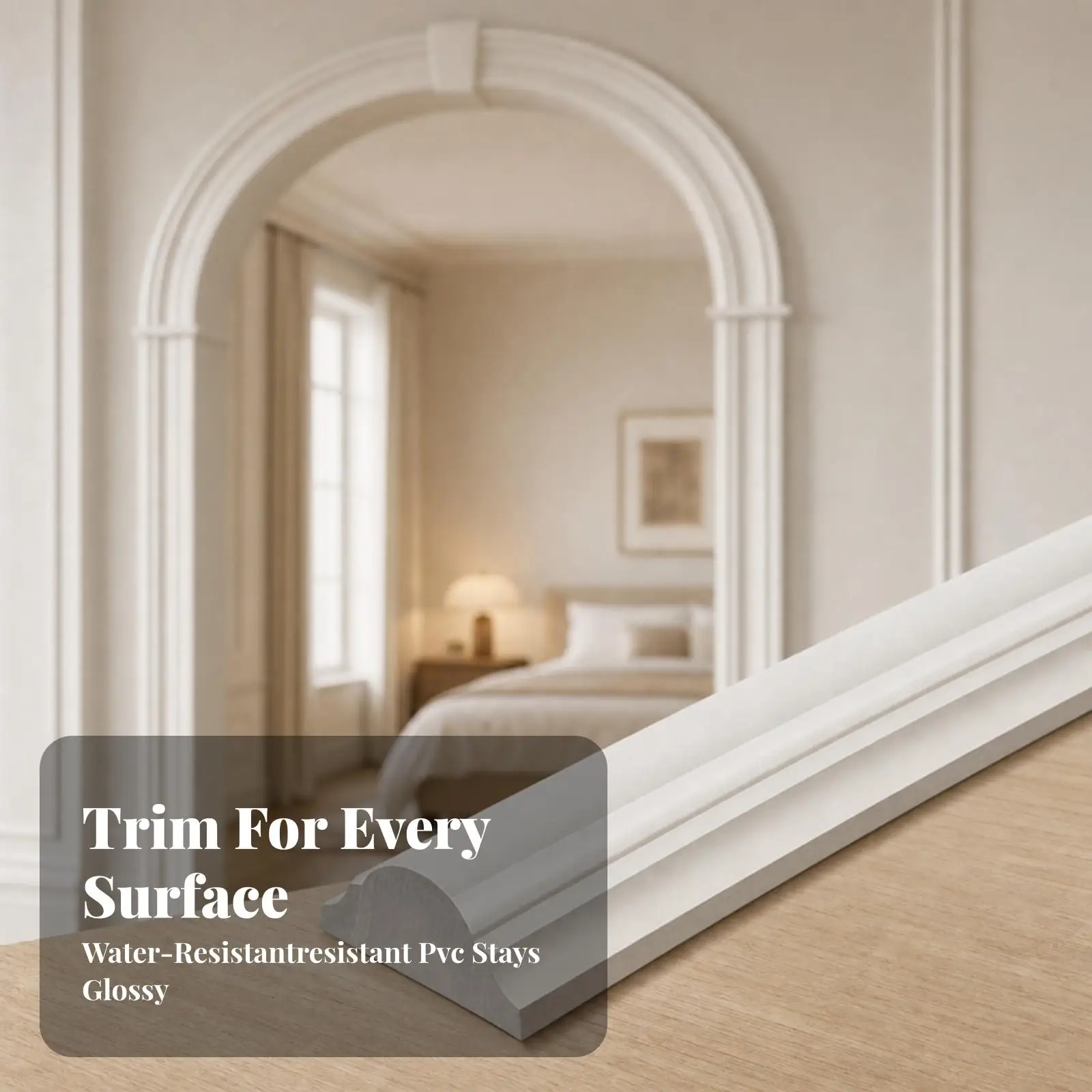 Glossy White Peel and Stick PVC Trim for Interior Wall Border and Arch Decoration