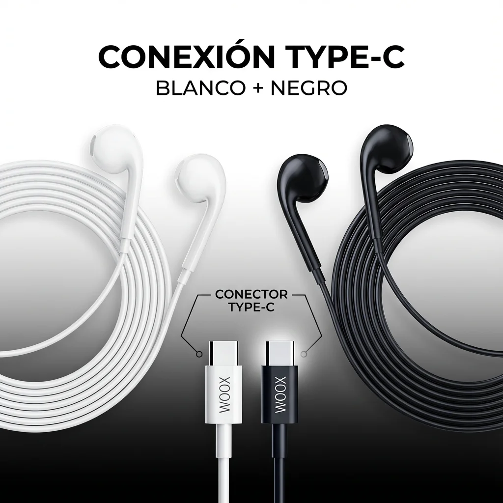 WOOX 2 Auriculares Tipo C con Cable, Micrófono con Cable, Control de Volumen, Cancelación de Ruido, Auriculares de Audio Portátiles