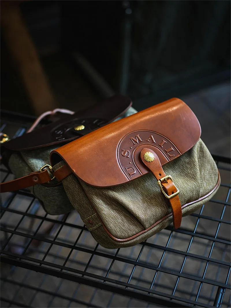 Fashion vintage high quality canvas genuine leather men messenger bag casual designer luxury real cowhide shoulder crossbody bag